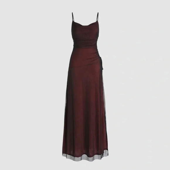 Cider MESH SQUARE NECK GLITTER SPLIT MAXI DRESS Sz M nwt - Picture 1 of 15